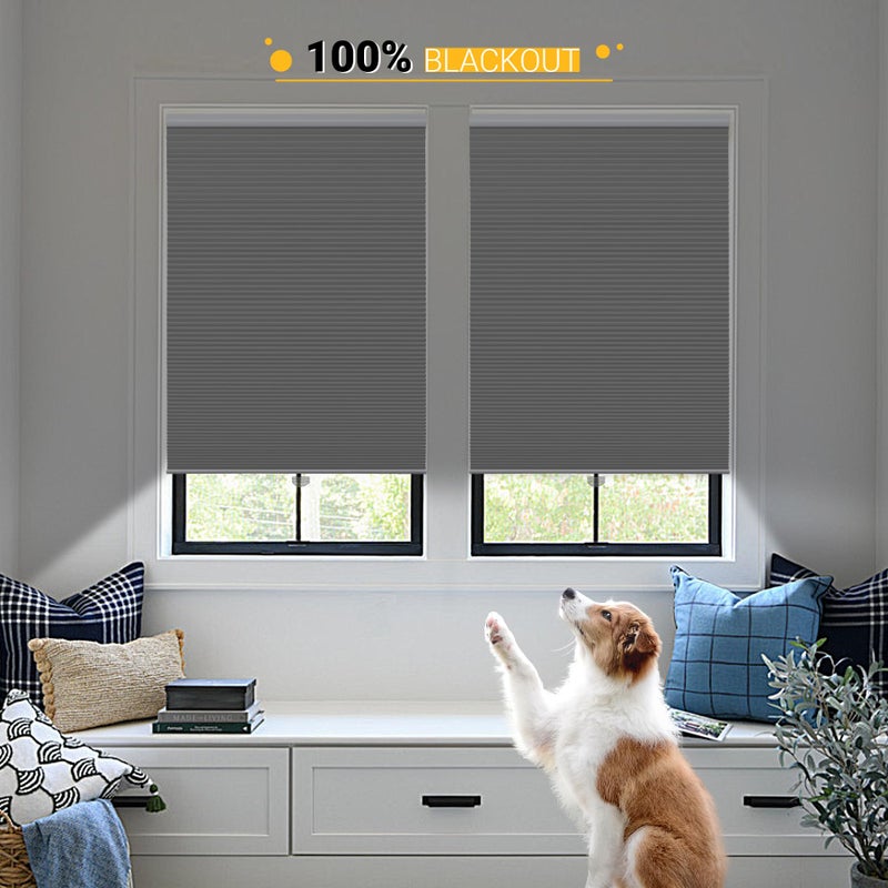 SBARTAR ستائر خلوية معتمة بدون حبال، ستائر شمعية للنوافذ، 28x64 بوصة، فضي بارد (معتم)  - Image 4